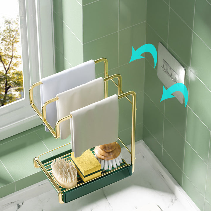 Sponge Holder Wall Mounted Kitchen Organizer Dish Drainer Brush Soap Rack With Drain Tray Rag Rack Bathroom Kitchen Accessories